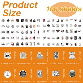 VireEyU Skull Sticker Set, 100 Pieces Waterproof Black and White Stickers, Vintage Graffiti for Laptop, Skateboard, Helmet, Car, Bike, Ideal for Teenagers and Adults