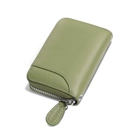 GADIEMKENSD Credit Card Holder RFID Protection Leather Wallet 14 Compartments Card Holder with Zip Case, light green, Minimal