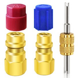 R12 to R134a Conversion Kit, R12 to R134a AC Retrofit Fitting Adapter Kit, High/Low Pressure R12 to R134a Retrofit Kit with 1/4'' Female to 7/16"-20 UNF Connection, for Auto A/C Refrigerant System-2