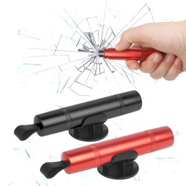 ZUYIST 2PCS Safe Hammer for Car Windows, Portable Compact Rescue Stick for Cars with Seat Belt Cutter Aluminum Alloy Car Window Breaker Escape Tool Glass Quick Emergency Accessories Red Black