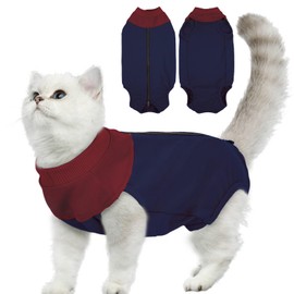 LeLePet Cat Recovery Suit for Female, Post-Surgery Onesie with Breathable Fabric & Back Zipper, Anti-Licking Cat Surgery Recovery Suit, E-Collar Alternative for Wounds or Skin Diseases, Navy Blue L