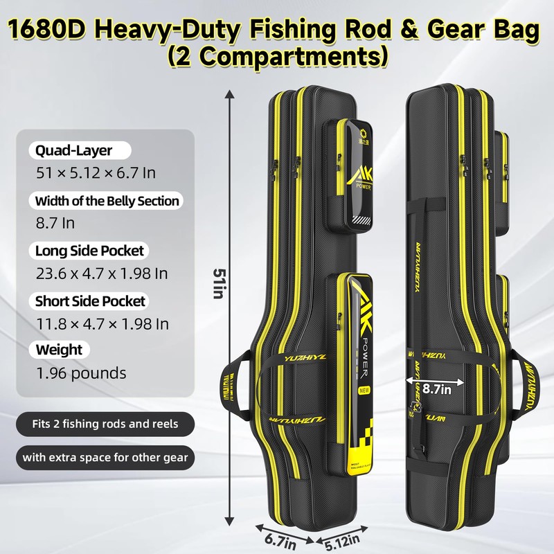 yuzhiyuan Fishing Rod Case & Bag Triple-Layer - 1680D Oxford,