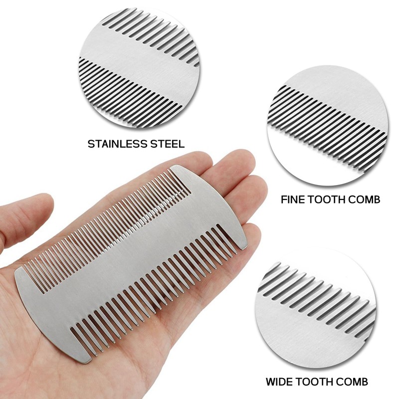 2Pcs Ergonomic Handle Dual Action Beard Comb Portable Metal Beard