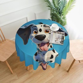 WHJYCC Happy Spotted Dog Round Tablecloth, 60 -inch Diameter, Suitable for Indoor and Outdoor Buffet, Picnic, Wedding, Party, Kitchen Decoration