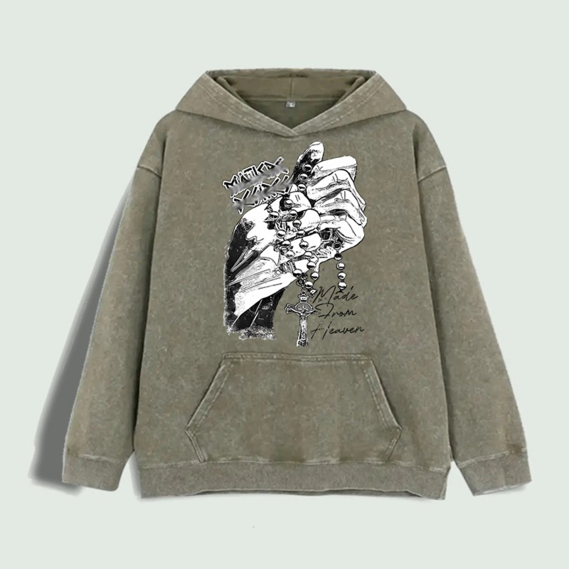 Praying Hands Rosary Graphic Hoodie 100% Cotton US Warehouse 6