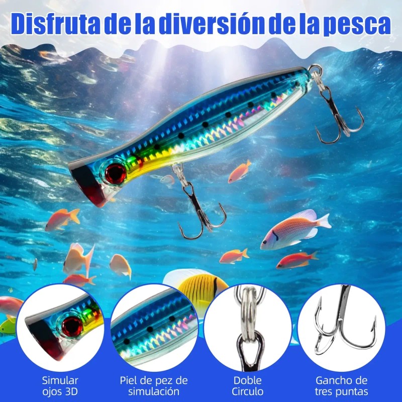 6 Señuelos Popper De 40 G Kit Pesca Superficial Mar
