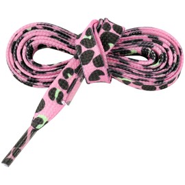 Elerevyo Printed Shoelaces Animal Pattern Flat Shoe Laces for Sneakers Shoestring 2 Pairs 140cm/55.12" Dark Pink-Black