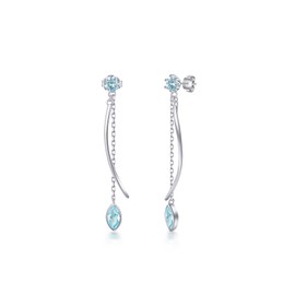 PHNIBIRD 925 Sterling Silver Hypoallergenic Drop Earrings Long Hanging with Birthstone Elegant Earrings Jewellery Gift for Women Girlfriend Mum Girls, Sterling Silver, Cubic Zirconia