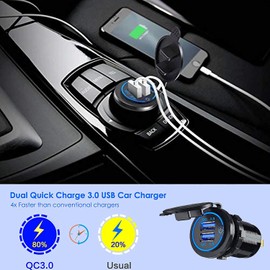 Thlevel Dual QC3.0 USB Charger Socket, Dual USB Car Charger Power Outlet with switch for 12V/24V Car, Boats and Marine, Motorcycle, Truck