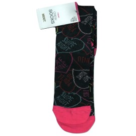 Two Pair Mixit Swipe Right Women's Crew Socks Black w/Pink Accents New