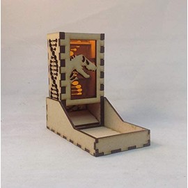 T Rex Fossil Mini Dice Tower v1 Amber Acrylic Window Laser Cut MDF Unique Gift