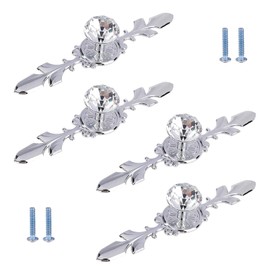 Qianxihu 4Pcs Diamond Drawer Knobs Plate Crystal Cupboard Door Handles Drawer Knobs Plate with Silver Wardrobe Glass Knobs Plate for Bedroom Decoration