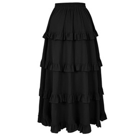 OFOKEDA Women's Medieval Gothic Steampunk Victorian Asymmetrical High Low Skirt Pirate Skirt(2022061BK,L)