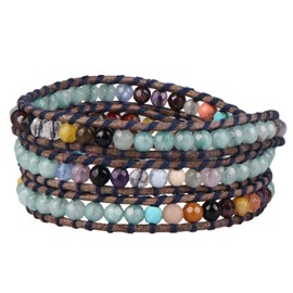KELITCH Multi Stone Agate Bracelets 3 Wrap Bracelet New Summer Leather Bracelet (Green)