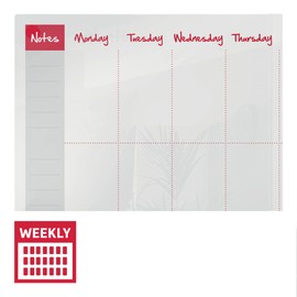 Sasco Semi Transparent Acrylic Mini Whiteboard Weekly Planner, Wall Mounted, Frameless, Dry Erase, 300 x 300, Includes Whiteboard Pen, 2410181