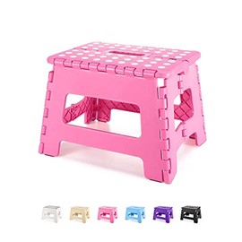 Dyforce Folding Step Stool 9", Durable Kids Step Stool, Heavy Duty Step Stools for Adults, Compact Foot Stools, Light-Weight Toddler Step Stool for Kitchen, Bathroom, Holds Up to 300 lbs (Pink)