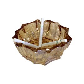 Large Deep Crystal Glass Ashtray 5.75" Round Cut Fancy Design Gift Boxed