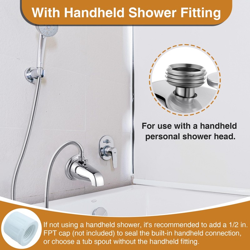 Enhon Tub Spout with Rear Diverter, Bathtub Spout Fitting 1/2-Inch