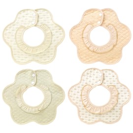 Bib, Girls, Cute Ruffles, Simple Matching Pattern, Easy to Match with Soft Babies, Waterproof, 100% Organic Cotton, Baby Bib, 360, 6-Ply Gauze Set, L, Includes 4 ruffled waterproof bies