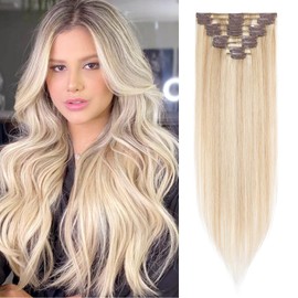 S-noilite Clip in Hair Extensions Human Hair Ash Blonde/Bleach Blonde, 10 Inch Clip in Human Hair Extensions 8PCS Straight Human Hair Extensions Clip In 50G