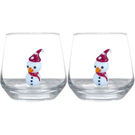 HeguSun 3D Drinking Glass Cup with Cute Snowman Figurine Inside,Handmade Glass Snowman Figure,Stemless Glass for Water,Wine,Milk,Beverages, 12oz… (Snowman)