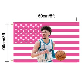 MAGJIUKE Lamelo American Flag Wall Tapestry,Pink Ball Wall Hanging Decor for Bedroom,3x5 Ft with Brass Grommets for College Dorm Room Bedroom Outdoor Parties Decor