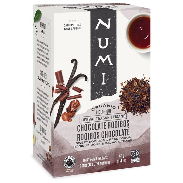 Numi Organic Tea, Chocolate Rooibos Herbal Tea, 18 Tea Bags