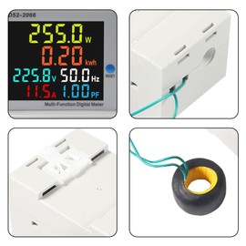 Electricity Single Phase Energy Meter Tester Electricity Usage Monitor AC 250V-450V AC 0-100A Ampermeter Power Voltmeter Ammeter Voltage Amps Watt Kwh Frequency Power Factor Multimeter - External CT