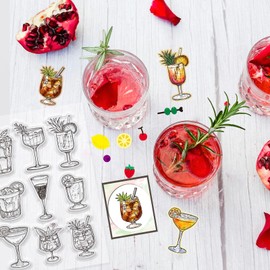 GLOBLELAND Cocktails Clear Stamps for Scrapbooking Lemon Wine Silicone Stamps Pineapple Drinks Transparent Stamp for Card Making DIY Embossing Journaling