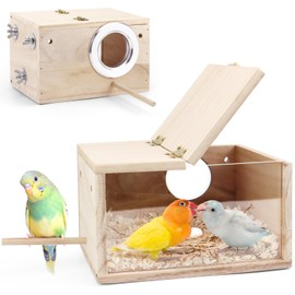 TiereCare Parakeet Nesting Box - Visual Wooden Bird Nest Breeding Box - Bird Cage House with Perch for Lovebirds Cockatiel Budgie Finch Parrot