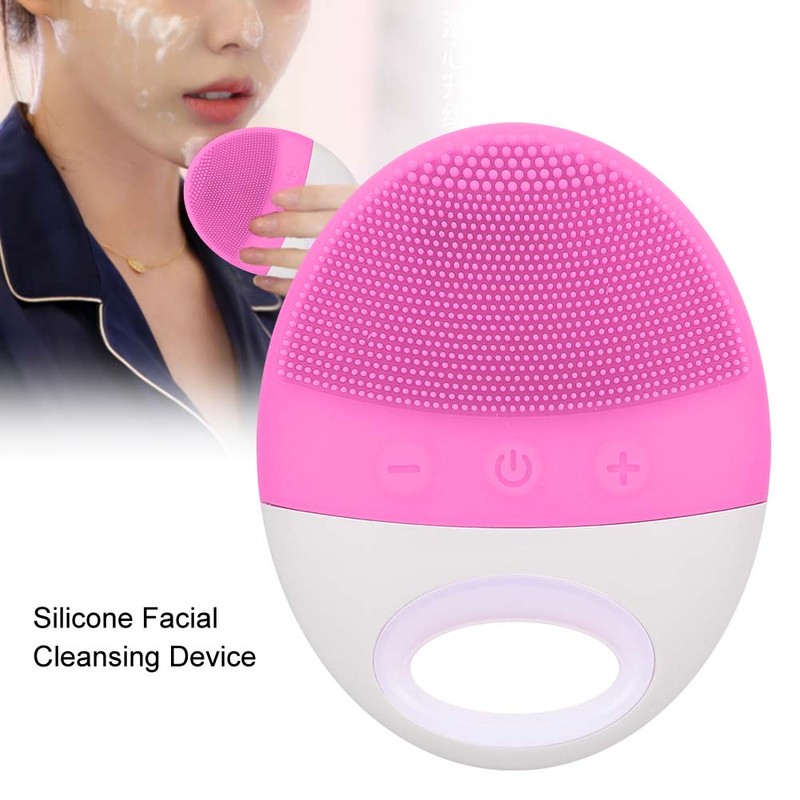 Electric Ultrasonic Silicone Cleansing Device Facial Cleaner Beauty Instrument (Pink)