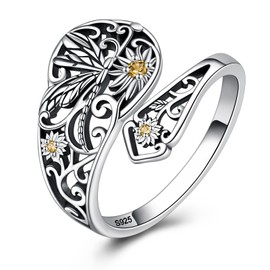 BEILIN Dragonfly Spoon Rings for Women - Sterling Silver Vintage Victorian Style Antique Sunflower Thumb Rings Jewelry Gifts for Mom Daughter Sister, Metal, Cubic Zirconia
