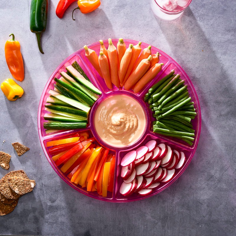 Plasticpro 6 Sectional Round Plastic Serving Tray/Platters Pink Pack of