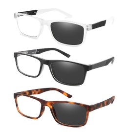 DONGDI DONGDI Blue Light Blocking Photochromic Reading Glasses,Spring Hinge UV400 Sun Reader glasses for Women Men +1.75