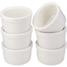 BOEEA 6 Pack Stackable Mini Ramekins - 1 oz/30 ml Porcelain Souffle Dish,Small Dessert Cups Set, Dipping Sauce, Microwave & Oven Safe, White (StyleA)