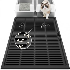 PetNova PetNova Extra Large Litter Mat: Silicone Litter Box Mat Easy Clean - Waterproof Kitty Litter Mat Litter Trapping Mat for Floor - Anti Tracking Cat Litter Catcher Mat Washable (Black, 40x30)