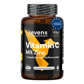 Vitamin C 1000 mg und Zink + Bioflavonoide und Hagebutte – 100% reine natürliche vegane Vitamin C – 180 Tabletten – Unterstützt das Immunsystem – Reduziert Müdigkeit und Ermüdung – Antioxidativ – Sev