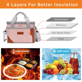Insulated Lunch Bag for Men, Thermal Lunch Box for Women Cool Bag, Reusable Leakproof Lunch Tote Bag with Adjustable Shoulder Strap for Adult for Work/Picnic/Beach (Pink, Medium)