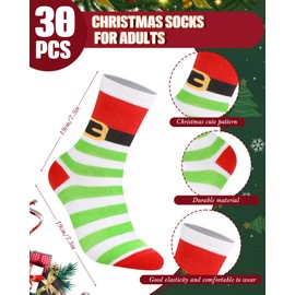 Panitay 30 Pairs Adults Christmas Socks Crew Colorful Fun Festive Soft Novelty Pattern Holiday Socks for Men Women (Fresh)