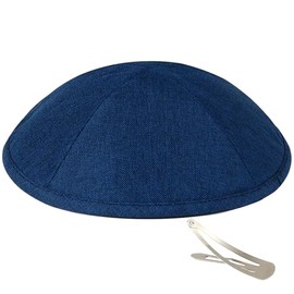 Zion Judaica Deluxe Linen Kippah Yamakas - Yarmulkes para ceremonia para hombre con clips, Azul marino, One Size