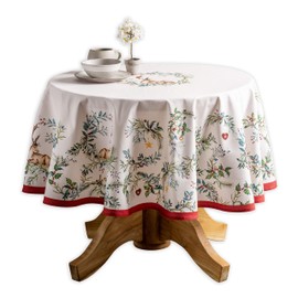 Maison d' Hermine Holly Time 100% Cotton Tablecloth Kitchen Dining Table Cloth for Round Tables Farmhouse Tabletop Cover for Parties, Wedding Use Thanksgiving/Christmas (69" Diameter)