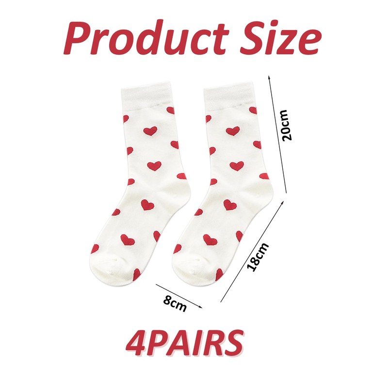 4 Pairs Of Love Printed Socks, Soft Mid-Calf Socks, Cute