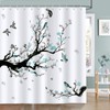 Bonhause Bird Shower Curtain, Watercolor Blue Flower Birds on Tree