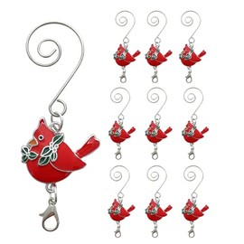 Set of 10 Cardinal Christmas Ornament Hooks with S-Hook and Lobster Claw - Xmas Ornament Accessories - Cardinal Themed Christmas Accents - Enameled Charm