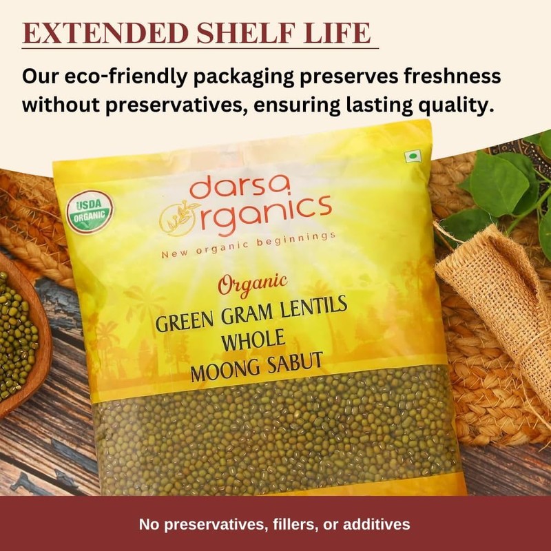 Darsa Organics Green Beans Whole Moong - 2 lb, USDA