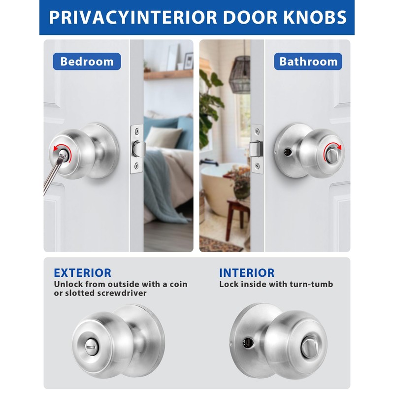 Lanwandeng 10 Pack Interior Door Knobs for Bedroom or Bathroom