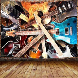 Music Tapestry, Guitar Musical Tapestry Wall Hanging for Bedroom, Instrument Rock Style Lover Tapestry Home Decor (60" W X 40" H)