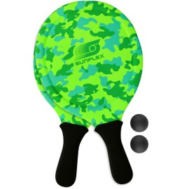 Sunflex® Jerseyprene Beach Ball Set Camo Green with Two Bats and Two Balls, Soft and Lightweight, Extremely Robust and Waterproof, Racket Game for Beach and Meadow