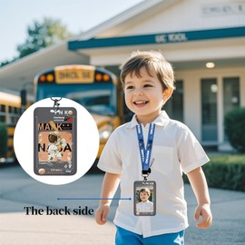 Kids Lanyards for Id Badges, Cute Badge Holder with Lanyard, Kawaii Astronaut Vertical ID Card Protector for Boys (Orange)