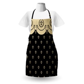 Lunarable French Apron, Pattern of Fleur de Lis Illustration Baroque Inspired Print, Unisex Kitchen Bib with Adjustable Neck for Cooking Gardening, Adult Size, Charcoal Grey